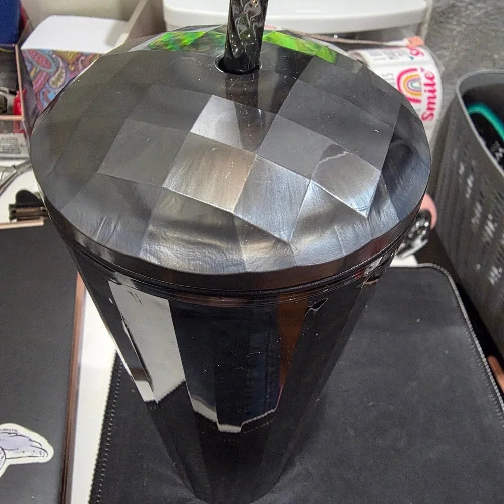 Starbucks Black Faceted Grid Tumbler 24oz Venti Cold Cup Matte Black 011161876
